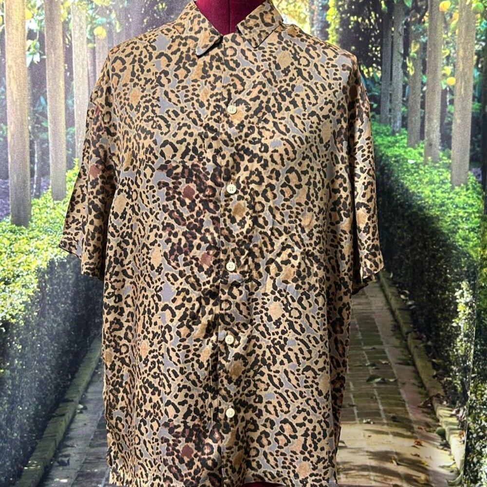 All Saints Animal Print Button Up Short Sleeve Shirt Size M